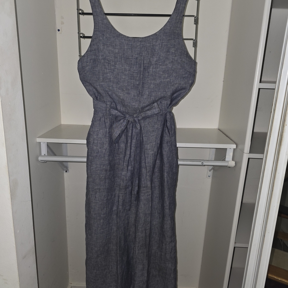 Rachel Zoe 100% Linen, Blue Denim Look, Ankle, Wideleg Jumpsuit
